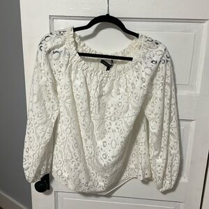 Lacy off the shoulder white blouse.